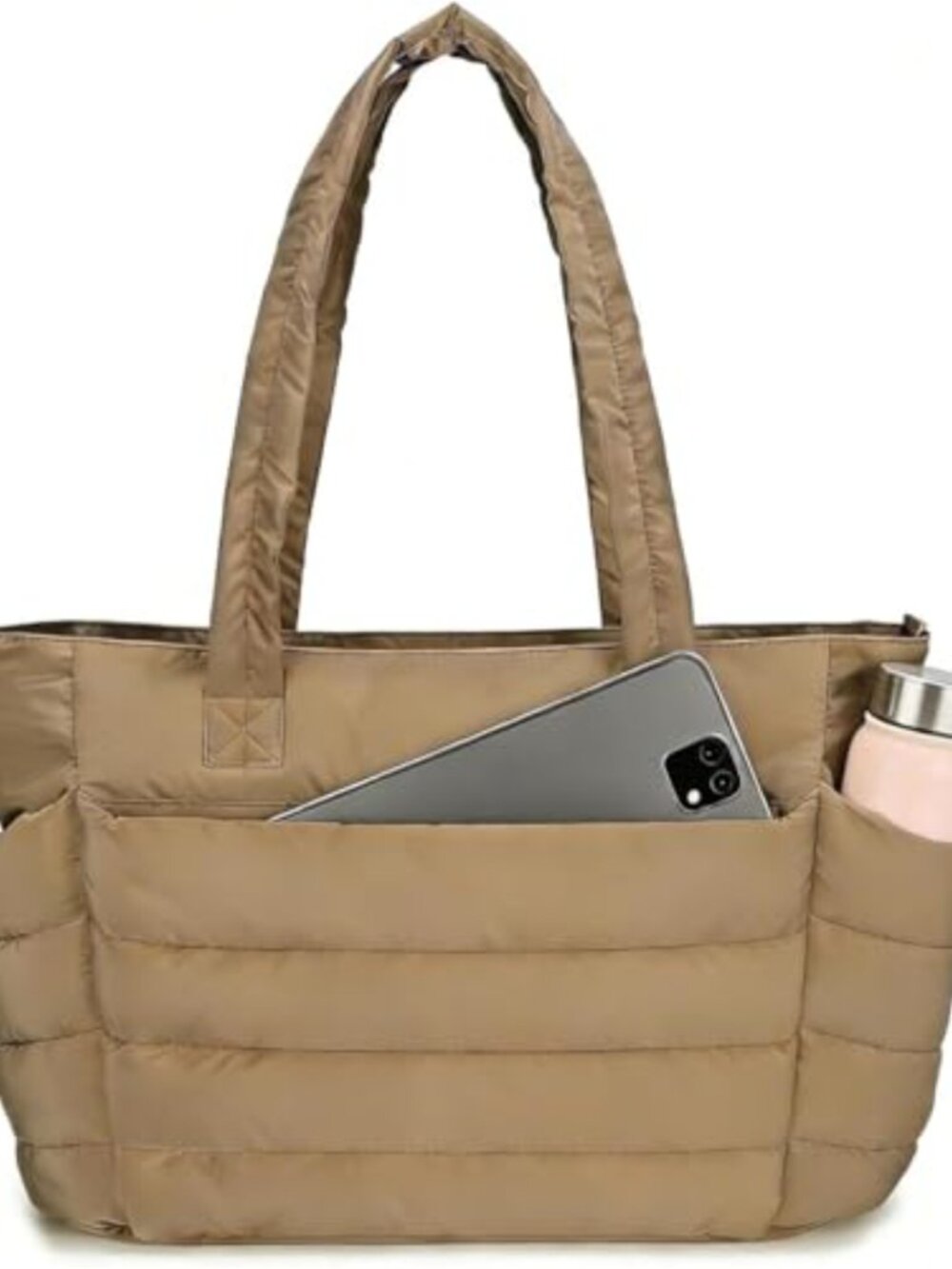Urban Puffer Nylon Tote Bag with Laptop Compartment, Quilted Shoulder Bag for